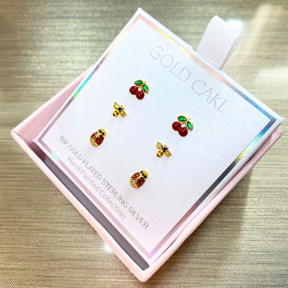 Gold Cake Jewelry Brand New 3 Pairs Of Gold Cake Gold Toned Stud